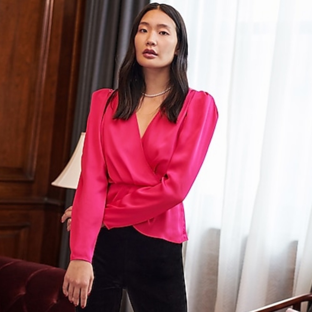 Express Satin Wrap Peplum Top